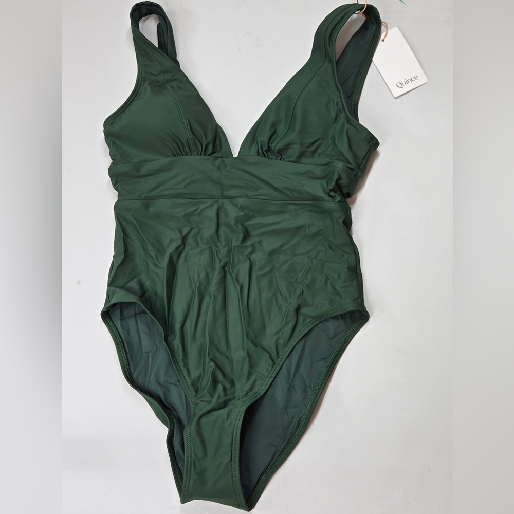 NWT QUINCE Italian Plunge One-Piece Swimsuit Palm Green - Picture 6 of 10